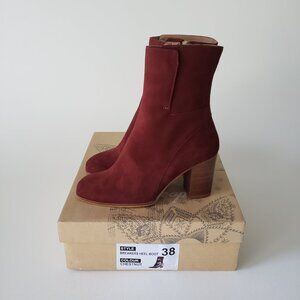 Free People Size 38 (US 7.5/8) Breakers Heel Boot Chestnut Brown Suede With Box